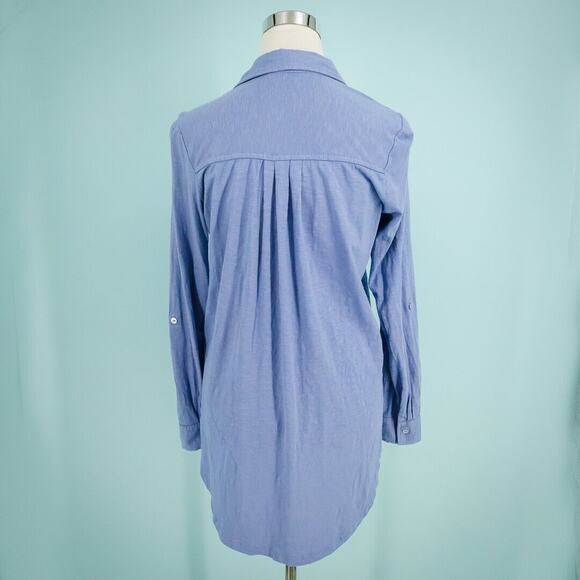 Soft Surroundings Size Small S Blue Floral Embroidered Button Cotton Knit Top - Picture 4 of 7